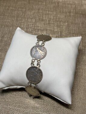 Vintage Canadian Silver Dime Coin Bracelet 1950s–60s 7” 19.6g